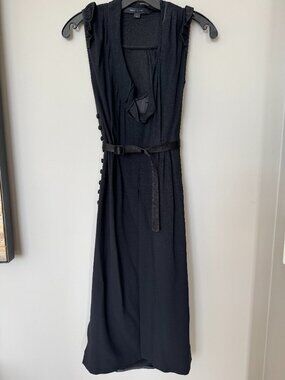 Marc Jacobs Black Silk Side Zip and Button Midi Dress Size 0